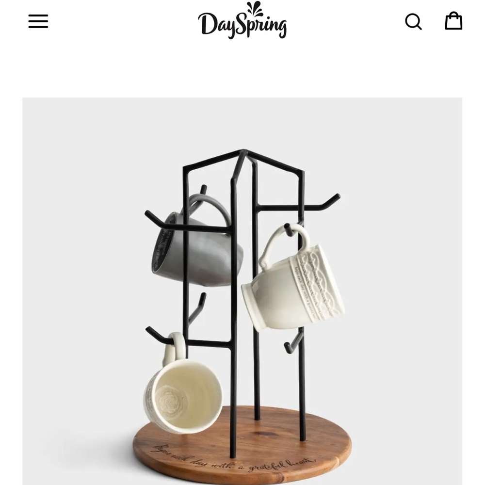 Gratitude Mug Rack with Wooden Base